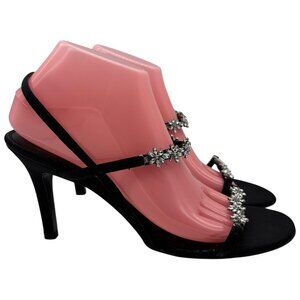 Fioni Y2K 90s Style Black Rhinestone Heel Sandals Women’s Sz 9.5 Studded